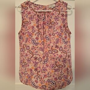 LOFT Paisley Floral Sleeveless Blouse - Pink and Orange